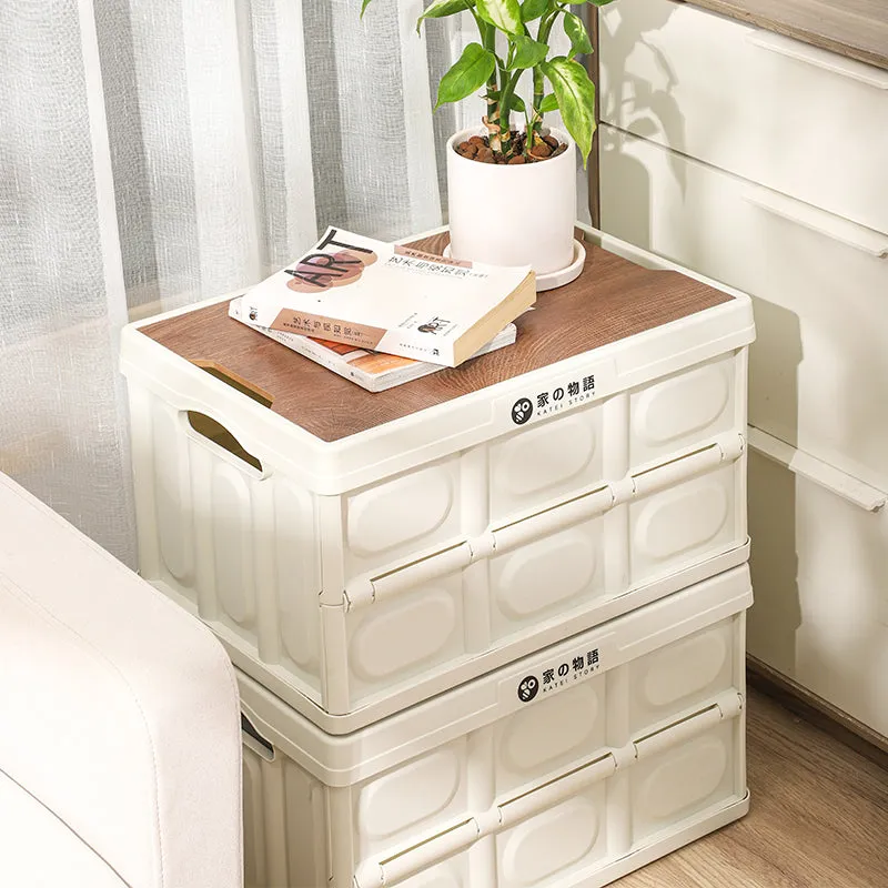 Collapsible Storage Box With Wood lid