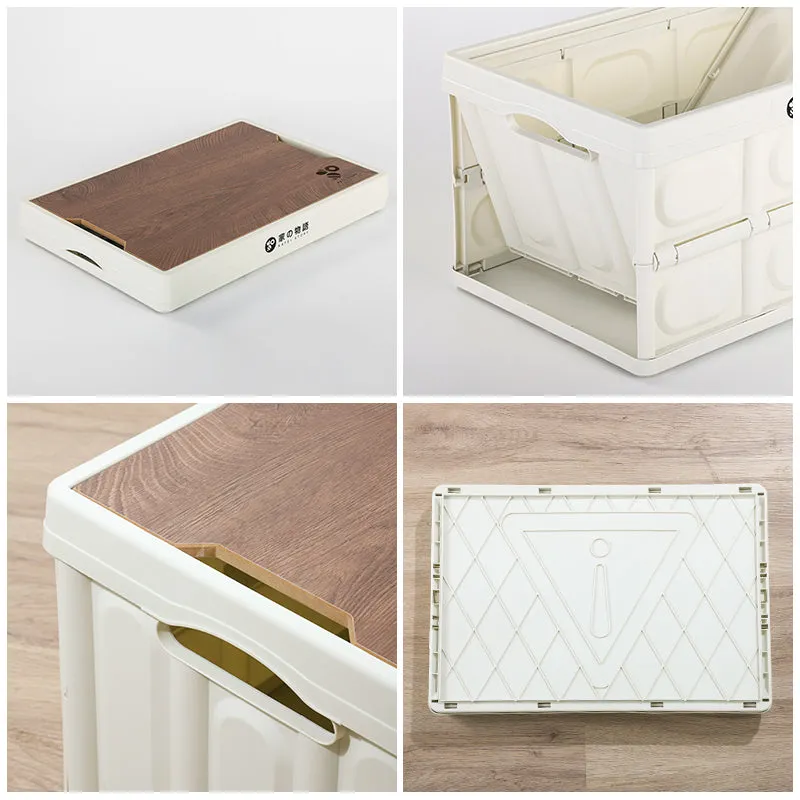 Collapsible Storage Box With Wood lid