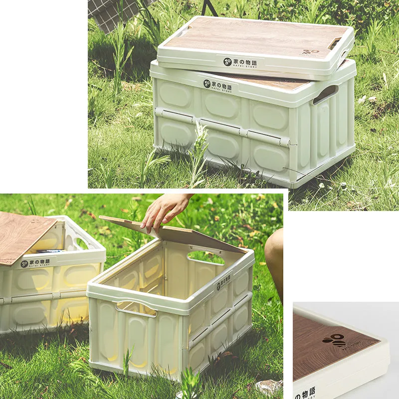 Collapsible Storage Box With Wood lid