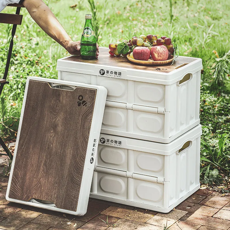 Collapsible Storage Box With Wood lid