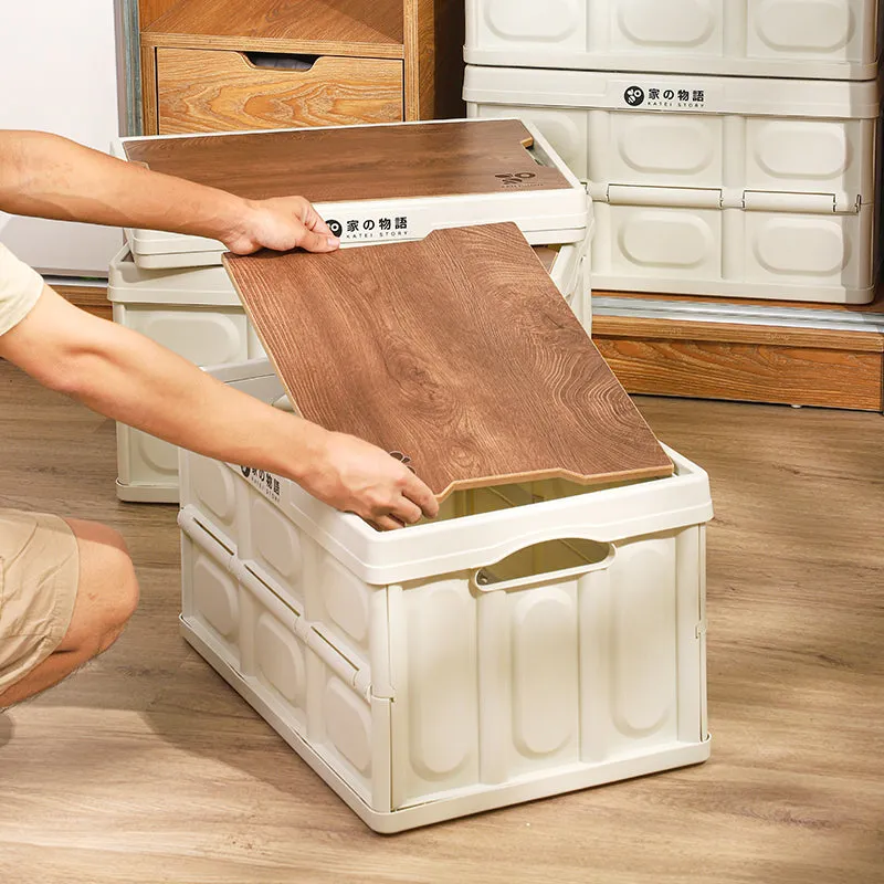 Collapsible Storage Box With Wood lid