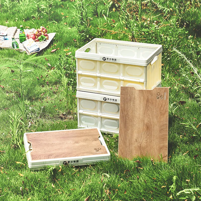 Collapsible Storage Box With Wood lid