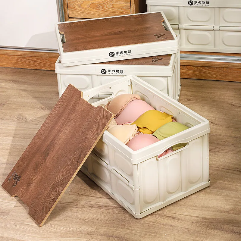 Collapsible Storage Box With Wood lid