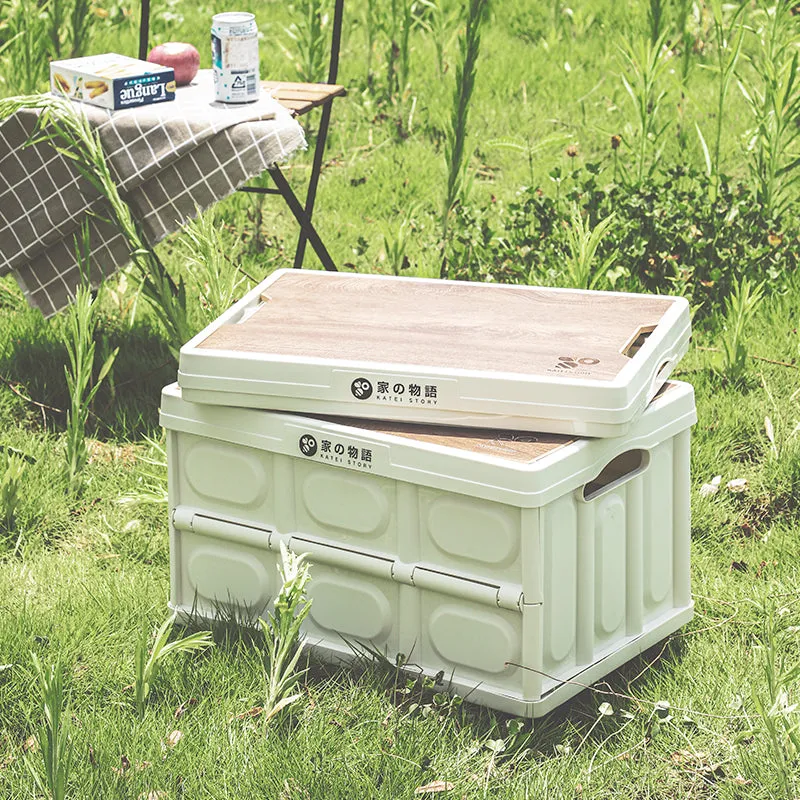Collapsible Storage Box With Wood lid