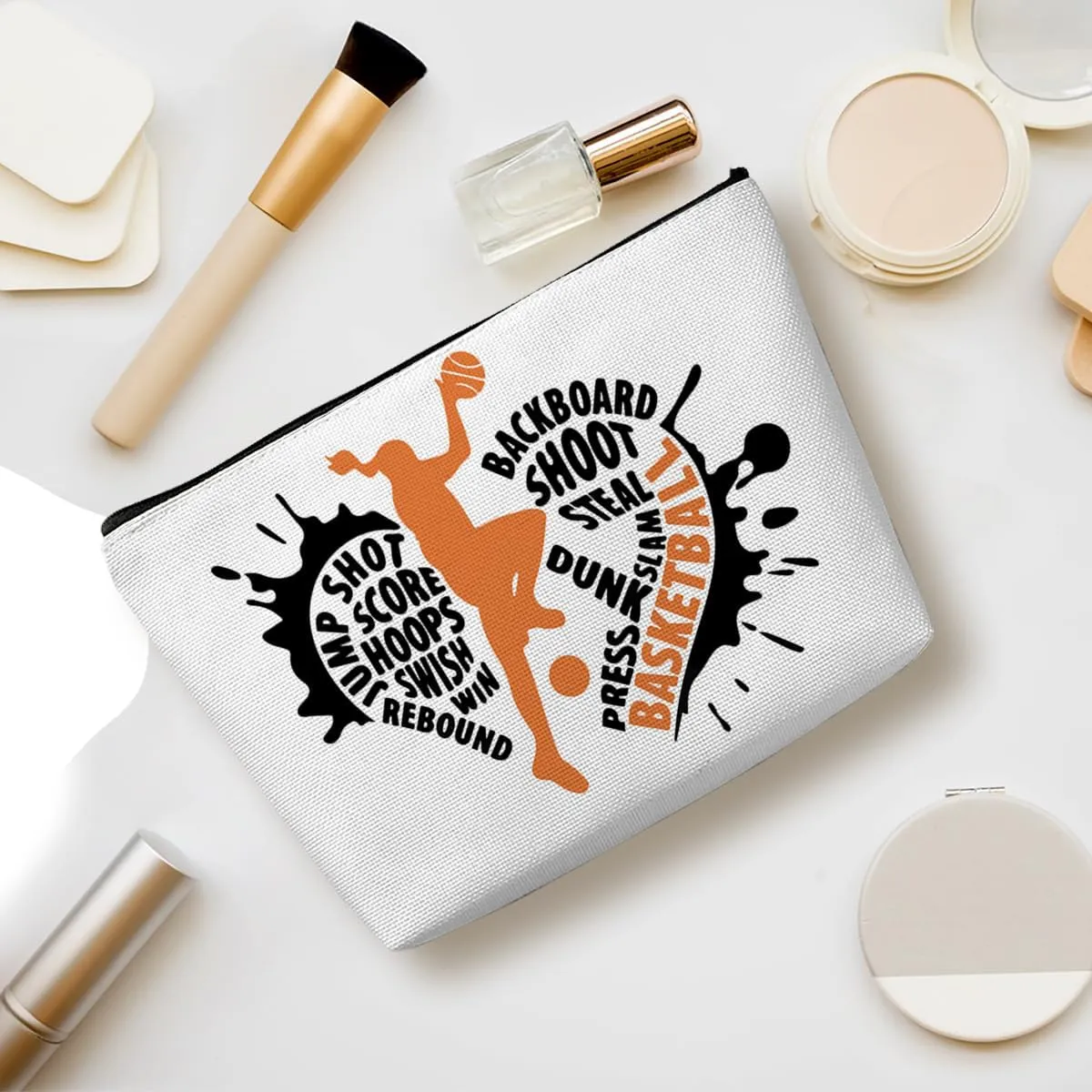 Funny Basketball Gifts Basketball Accessories Stuff Makeup Bag, Basketball Lover Gifts Cosmetic Bag for Women Girls Sport Fans Team Players Coach Leader Birthday Christmas Appreciation Gifts