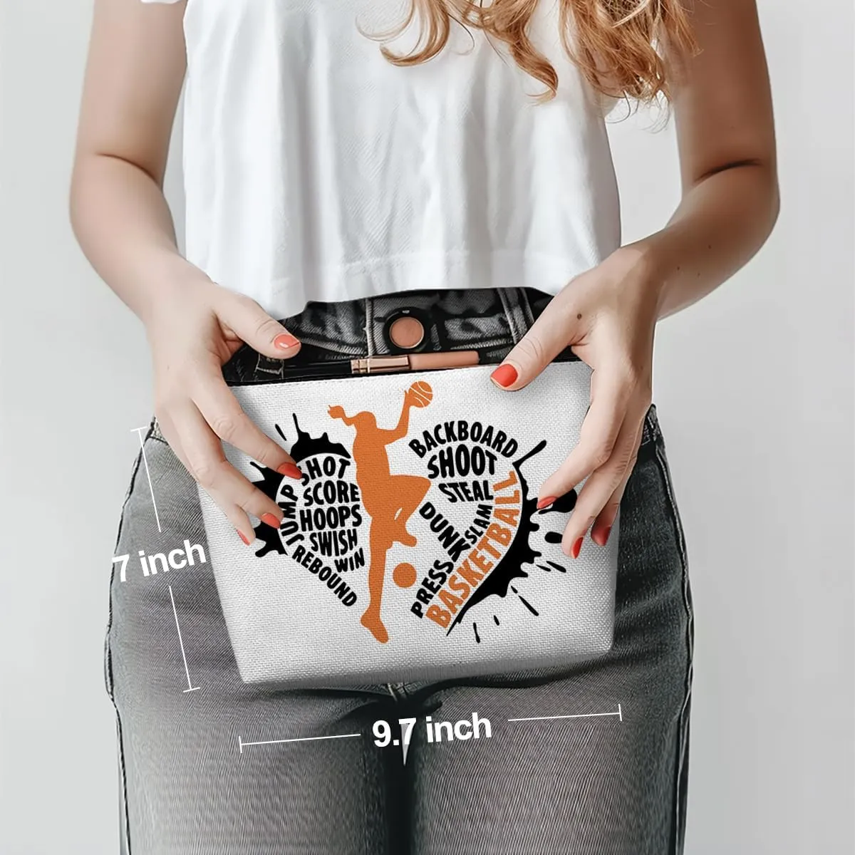 Funny Basketball Gifts Basketball Accessories Stuff Makeup Bag, Basketball Lover Gifts Cosmetic Bag for Women Girls Sport Fans Team Players Coach Leader Birthday Christmas Appreciation Gifts