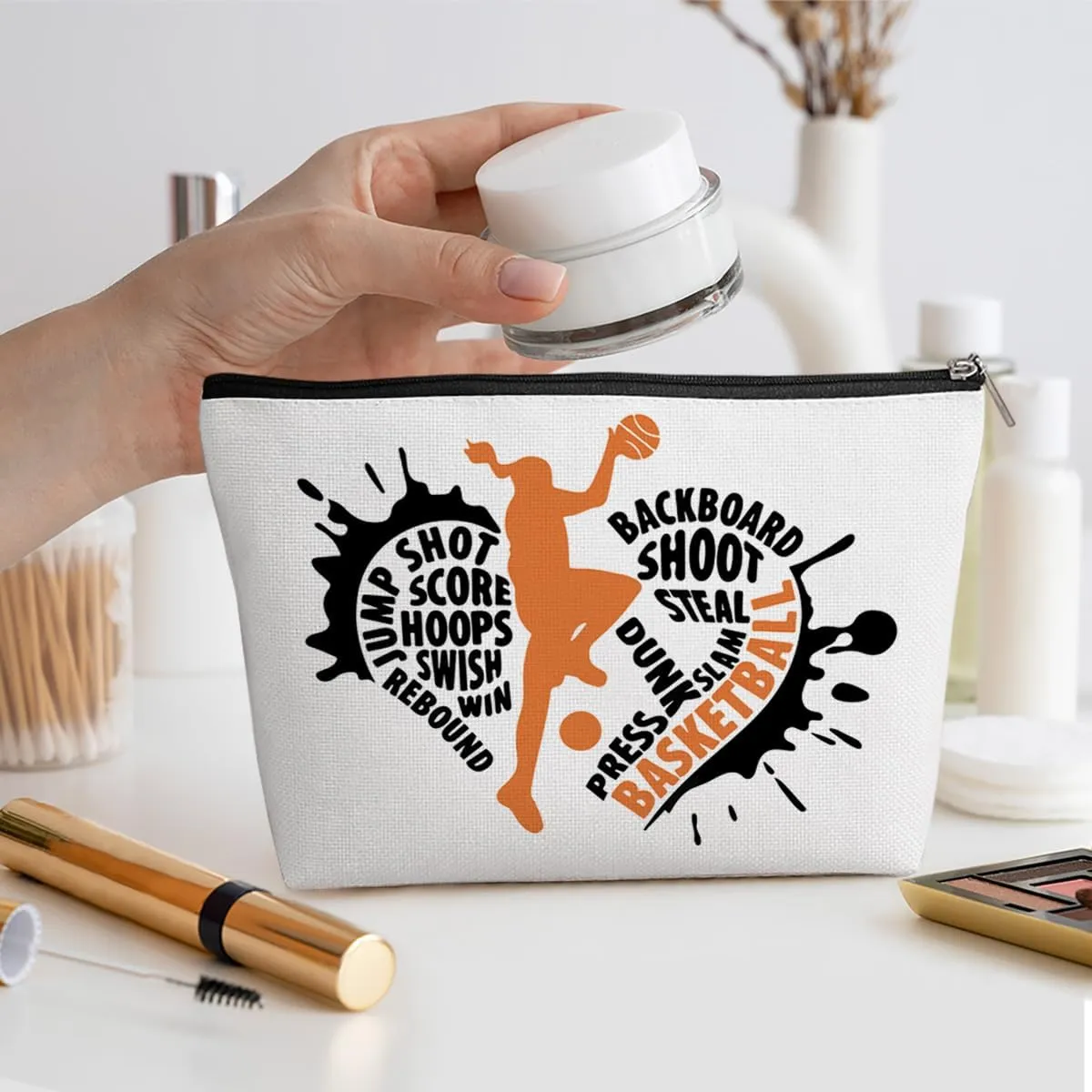 Funny Basketball Gifts Basketball Accessories Stuff Makeup Bag, Basketball Lover Gifts Cosmetic Bag for Women Girls Sport Fans Team Players Coach Leader Birthday Christmas Appreciation Gifts