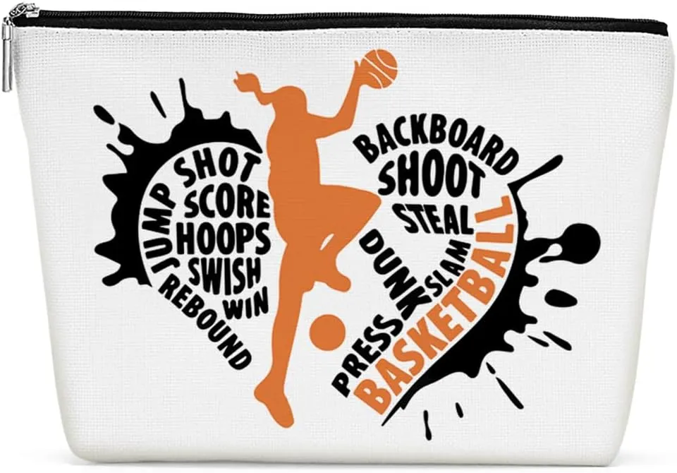 Funny Basketball Gifts Basketball Accessories Stuff Makeup Bag, Basketball Lover Gifts Cosmetic Bag for Women Girls Sport Fans Team Players Coach Leader Birthday Christmas Appreciation Gifts