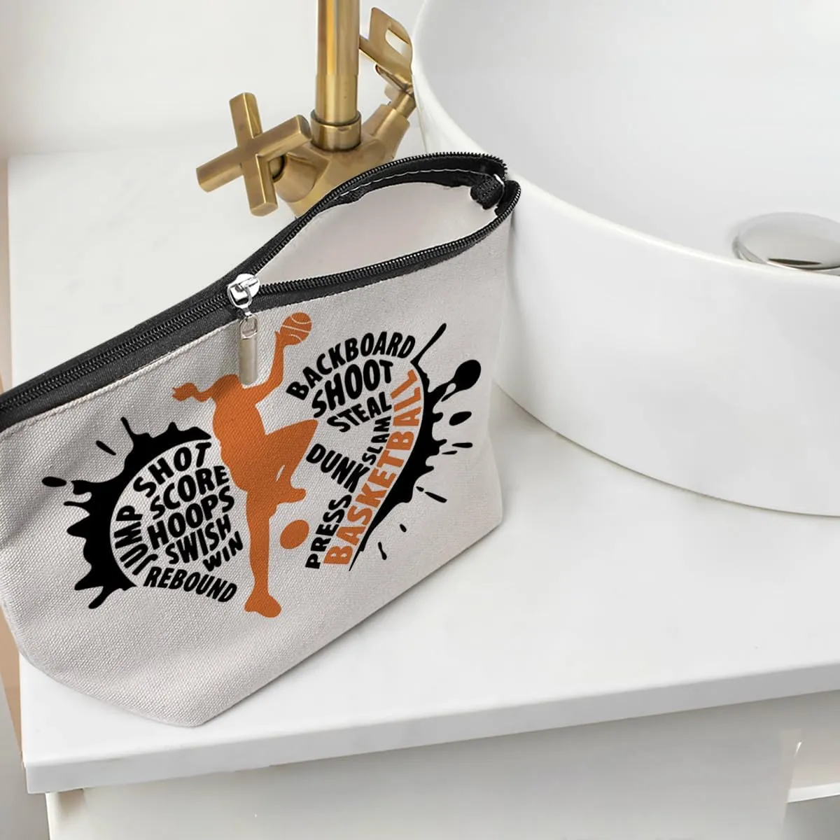 Funny Basketball Gifts Basketball Accessories Stuff Makeup Bag, Basketball Lover Gifts Cosmetic Bag for Women Girls Sport Fans Team Players Coach Leader Birthday Christmas Appreciation Gifts