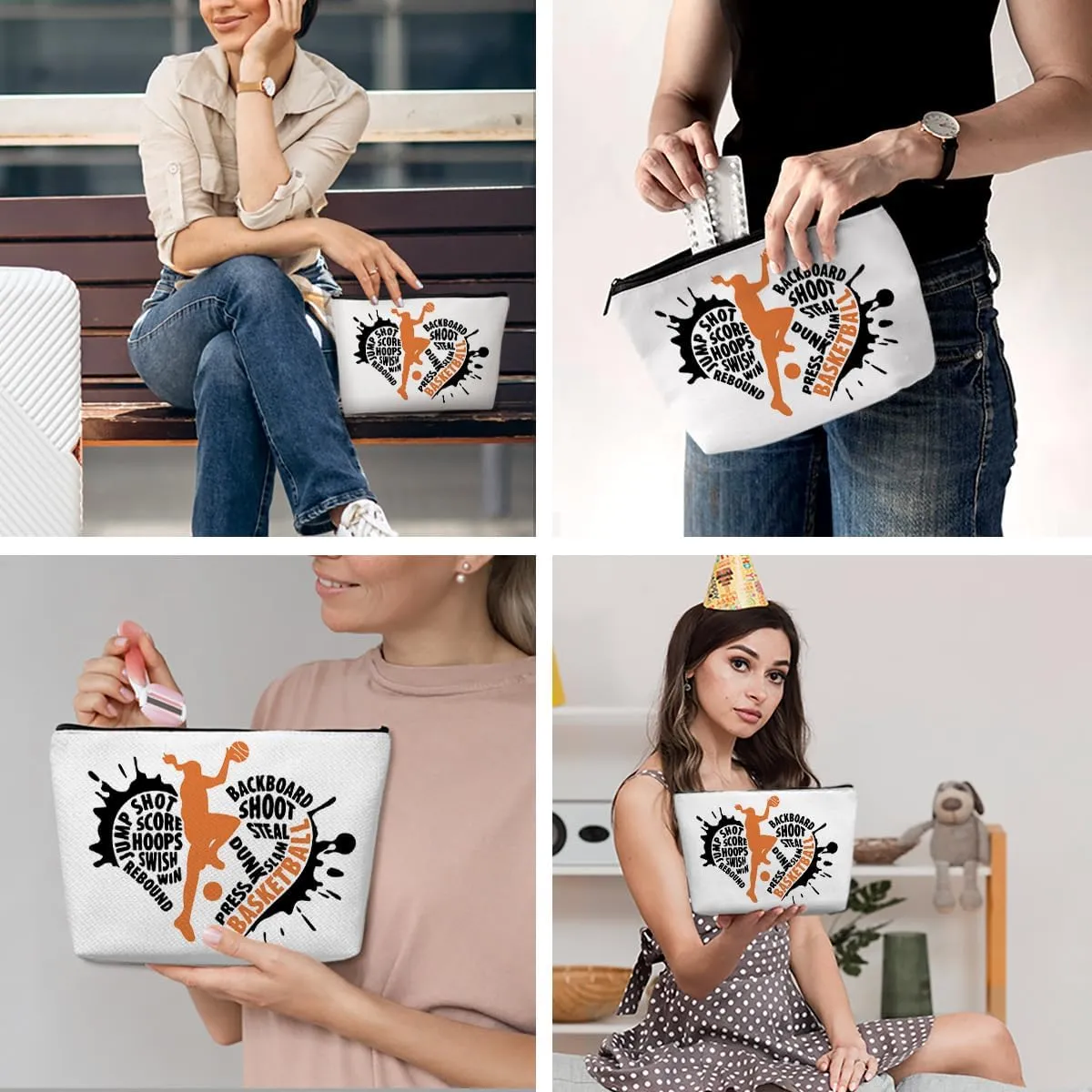 Funny Basketball Gifts Basketball Accessories Stuff Makeup Bag, Basketball Lover Gifts Cosmetic Bag for Women Girls Sport Fans Team Players Coach Leader Birthday Christmas Appreciation Gifts