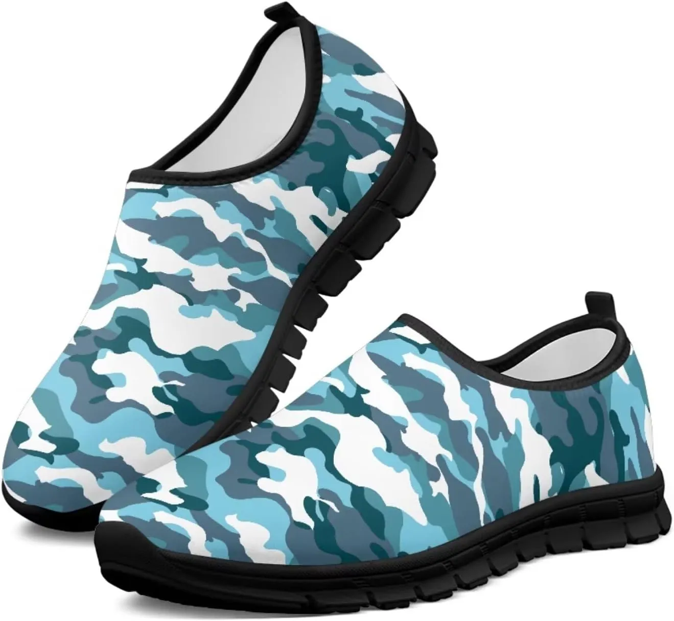 Howilath Camo Print Slip on Loafers for Women Anti-Skid Running Sneakers Fashion Trekking Shoes for Travel Camping
