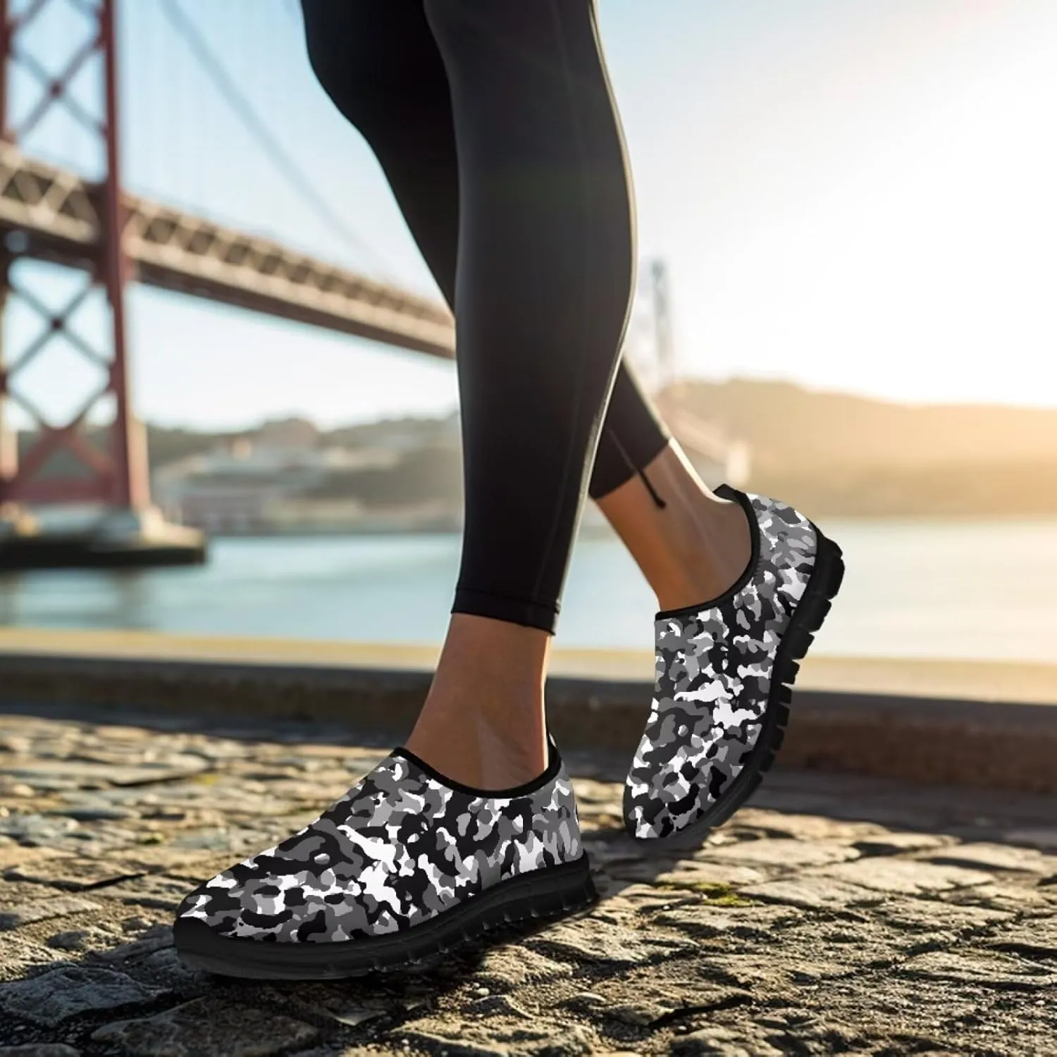 Howilath Camo Print Slip on Loafers for Women Anti-Skid Running Sneakers Fashion Trekking Shoes for Travel Camping
