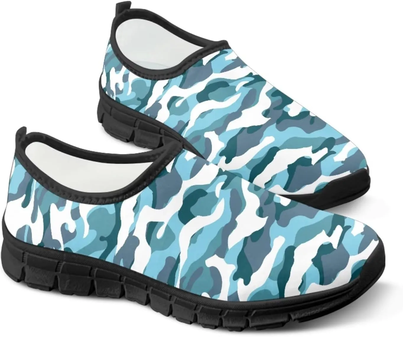 Howilath Camo Print Slip on Loafers for Women Anti-Skid Running Sneakers Fashion Trekking Shoes for Travel Camping