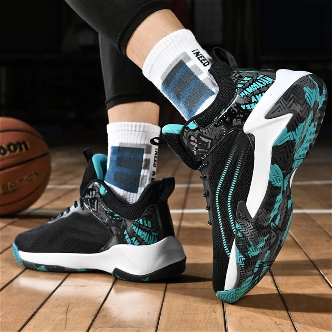 Mens Basketball Trainers, Non-Slip Big Size Basketball Fitness Sneakers Lightweight Running Walking Shoes for Men