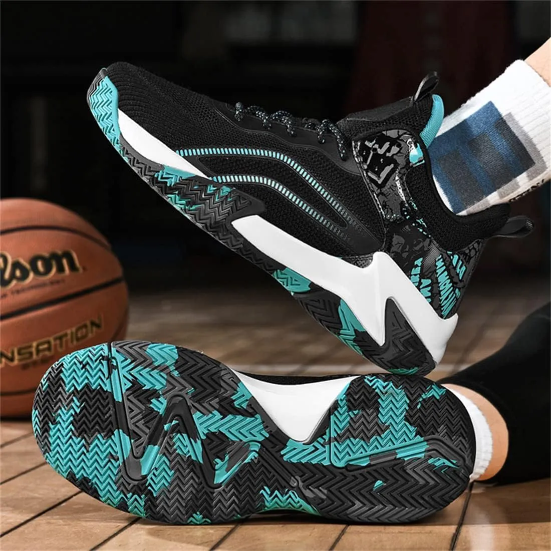 Mens Basketball Trainers, Non-Slip Big Size Basketball Fitness Sneakers Lightweight Running Walking Shoes for Men