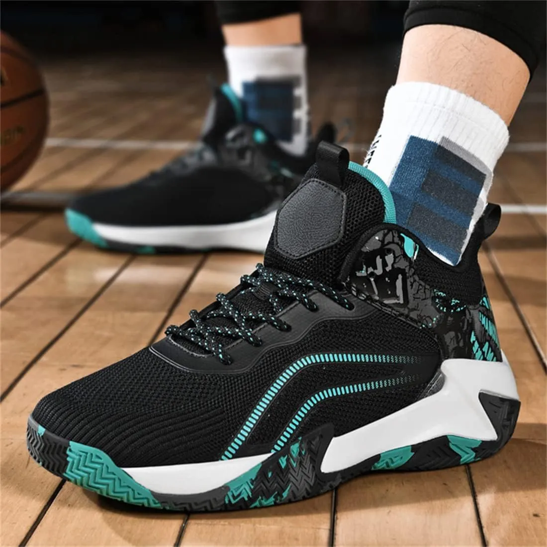 Mens Basketball Trainers, Non-Slip Big Size Basketball Fitness Sneakers Lightweight Running Walking Shoes for Men