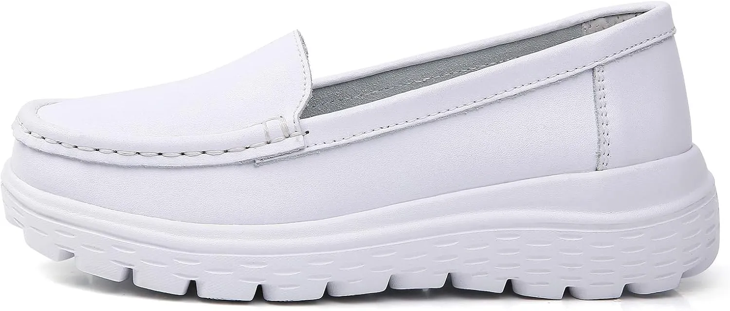 Nurse Shoes Women Nursing Work Healthcare Slip Resistant Breathable Restaurant Food Service Lightweight Leather Loafers