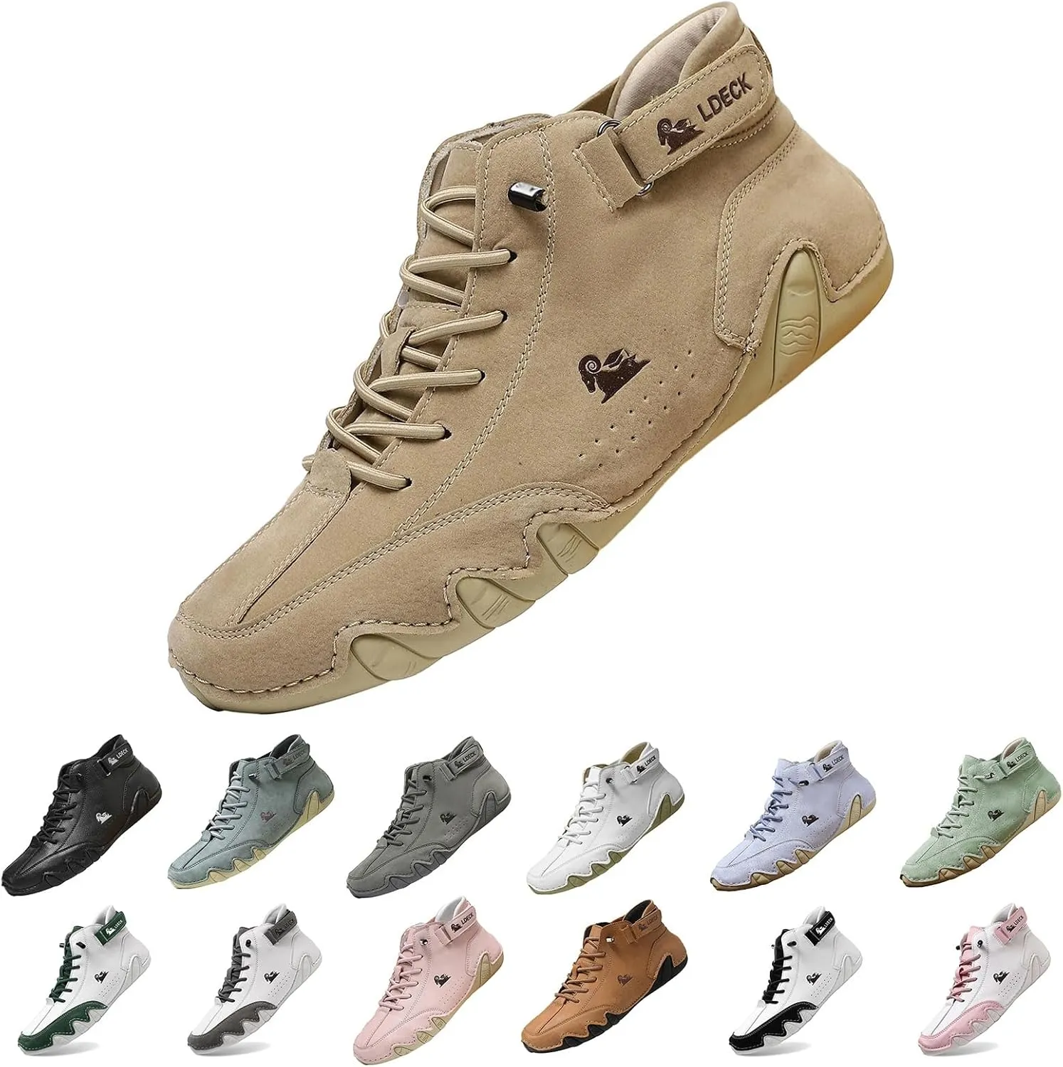 Women's Men's Casual Leather Boots Lightweight Slip-Resistant Breathable High Boots,Outdoor Suede Lace Up Adjustable Flat Shoes,Waterproof Driving Shoes Orthopedic Sneakers with Arch Support