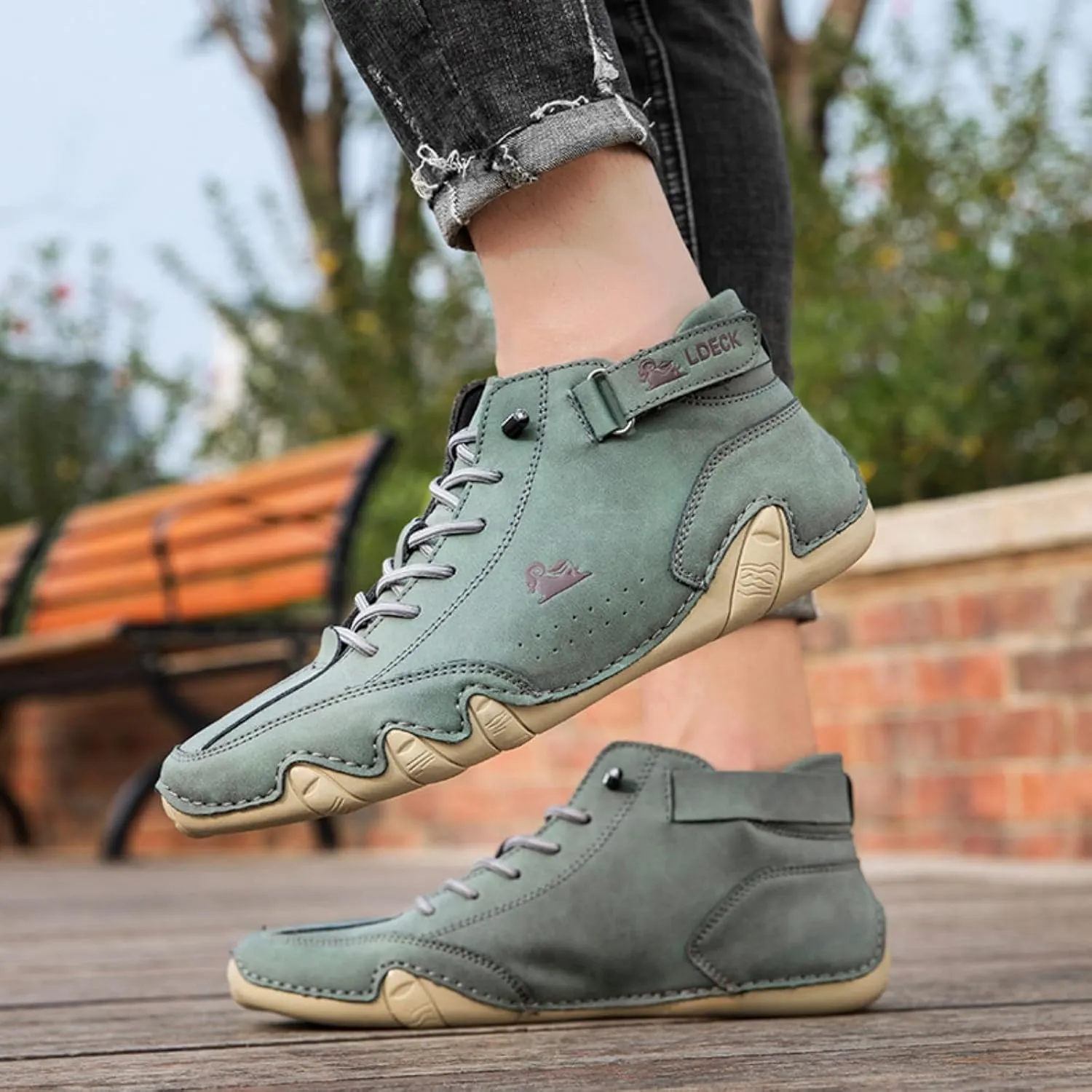 Women's Men's Casual Leather Boots Lightweight Slip-Resistant Breathable High Boots,Outdoor Suede Lace Up Adjustable Flat Shoes,Waterproof Driving Shoes Orthopedic Sneakers with Arch Support
