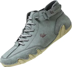 Women's Men's Casual Leather Boots Lightweight Slip-Resistant Breathable High Boots,Outdoor Suede Lace Up Adjustable Flat Shoes,Waterproof Driving Shoes Orthopedic Sneakers with Arch Support