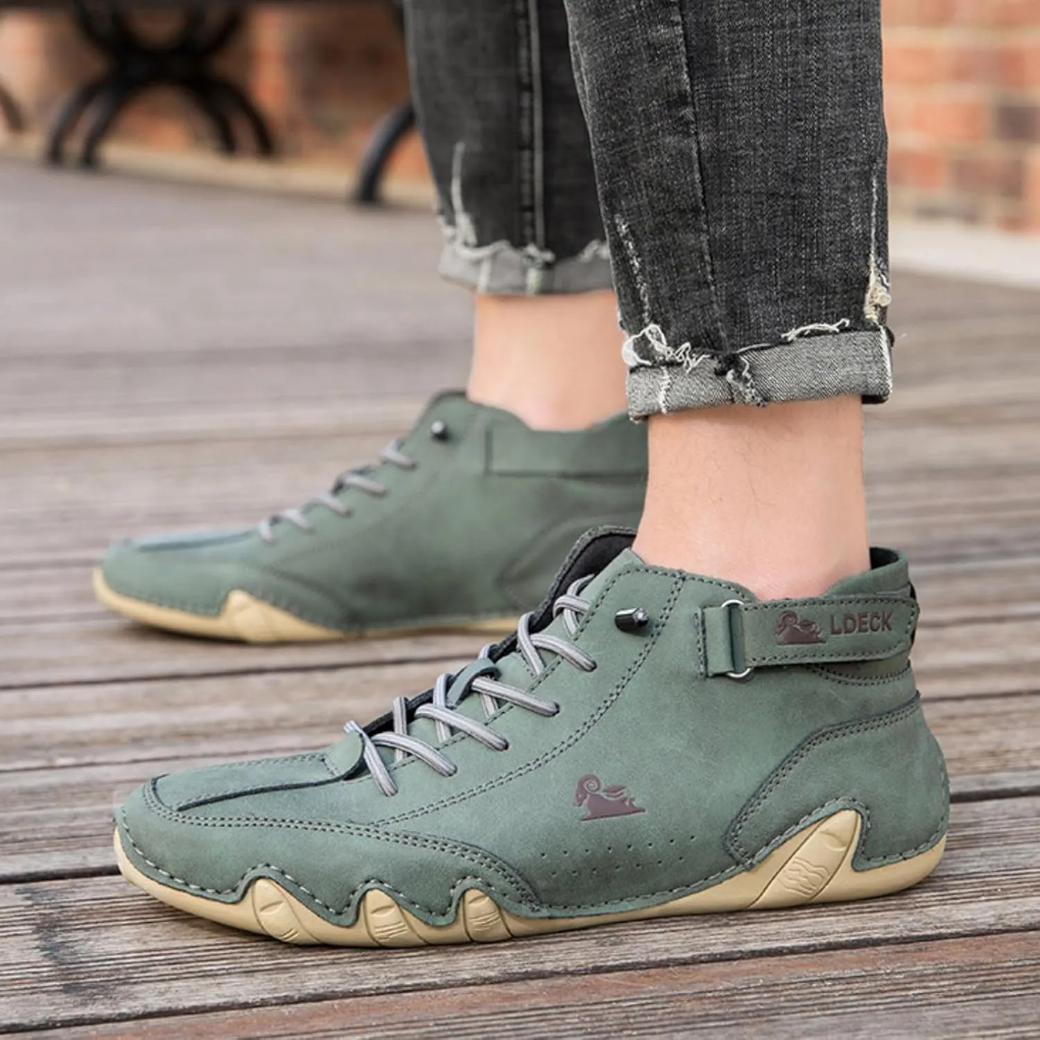Women's Men's Casual Leather Boots Lightweight Slip-Resistant Breathable High Boots,Outdoor Suede Lace Up Adjustable Flat Shoes,Waterproof Driving Shoes Orthopedic Sneakers with Arch Support